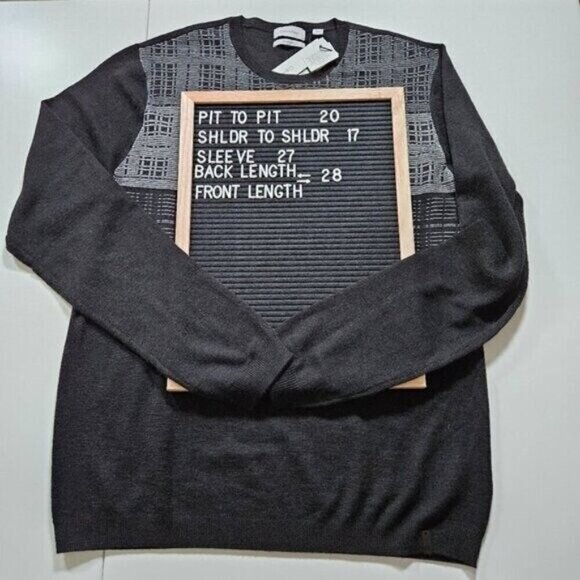 Calvin Klein Sweater Men L Gray Black Crewneck LS Italian Yarn Wool Blend Casual - Picture 15 of 15